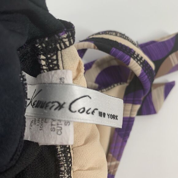 Kenneth Cole Halter Top One Piece Swimsuit Size 6 Womens Purple Cream Black M - Picture 3 of 7